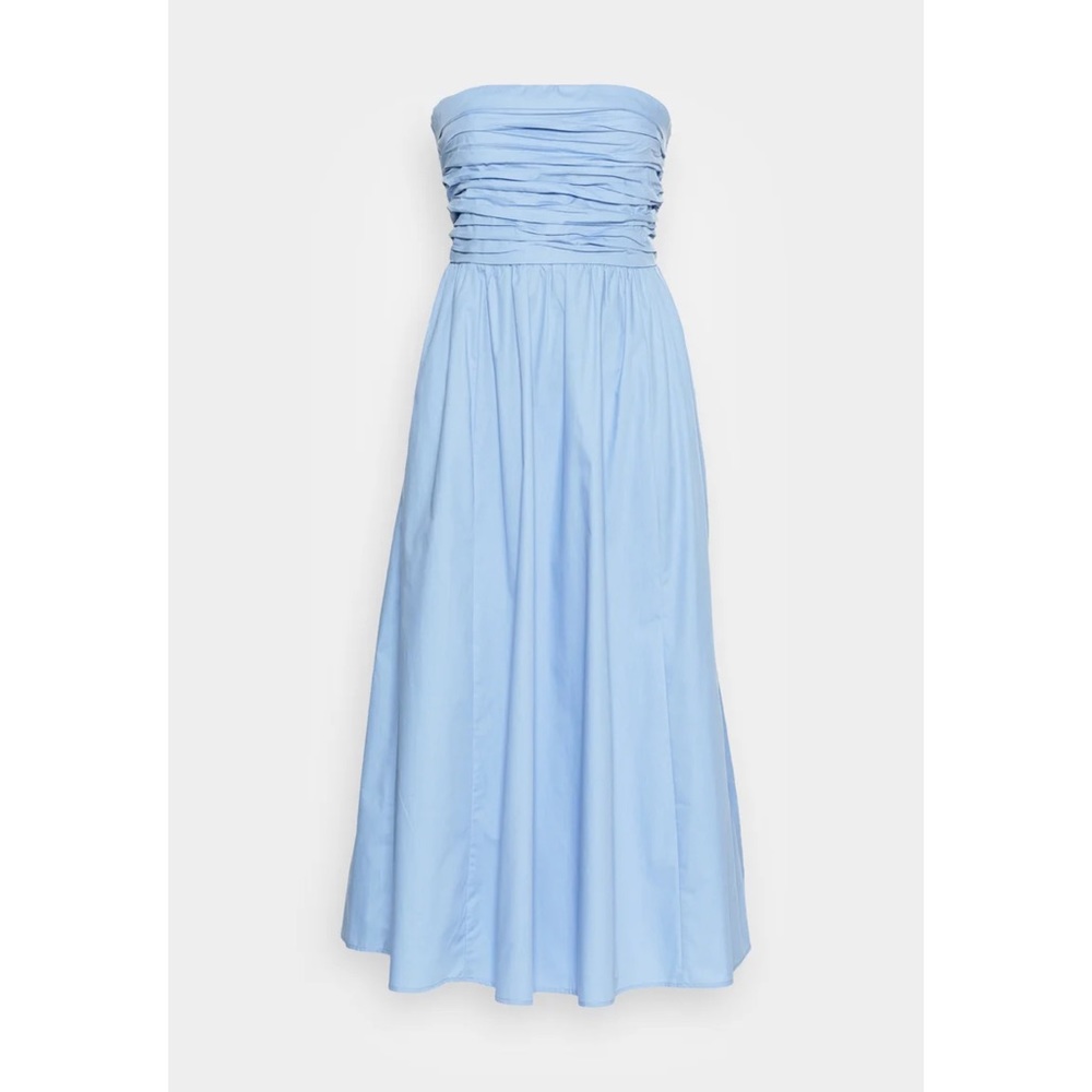Abercrombie & Fitch Blue Poplin Strapless Midi Dress